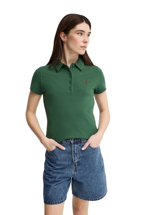 Donkergroene polo met korte mouwen, slim fit en geborduurd Rigby Go-logo - Image 2