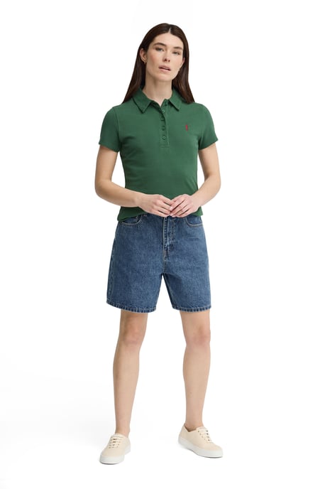 Donkergroene polo met korte mouwen, slim fit en geborduurd Rigby Go-logo - Image 3