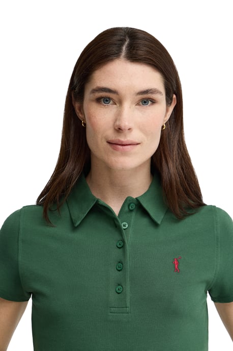 Donkergroene polo met korte mouwen, slim fit en geborduurd Rigby Go-logo - Image 4