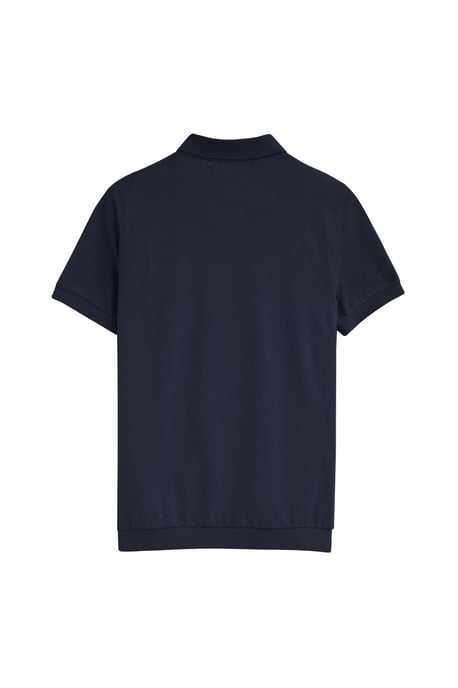 Marineblauwe polo van katoen-linnenmix met geborduurd Rigby Go-logo - Image 2