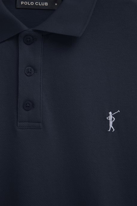 Marineblauwe polo van katoen-linnenmix met geborduurd Rigby Go-logo - Image 3