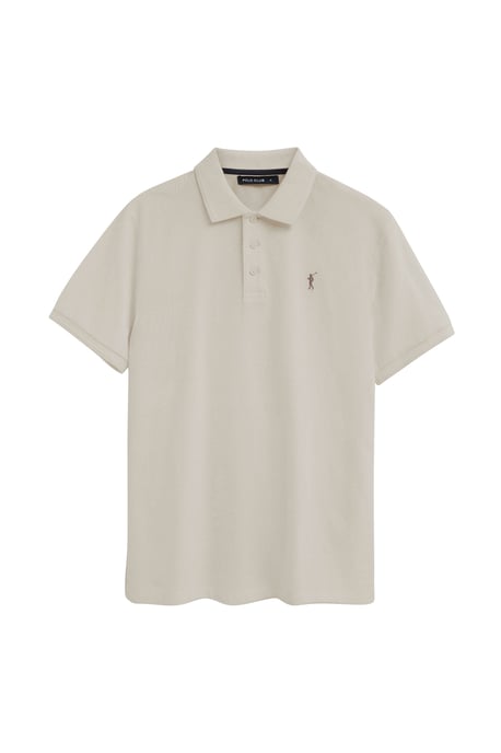Beige short-sleeve polo shirt with Rigby Go embroidered logo - Image 1