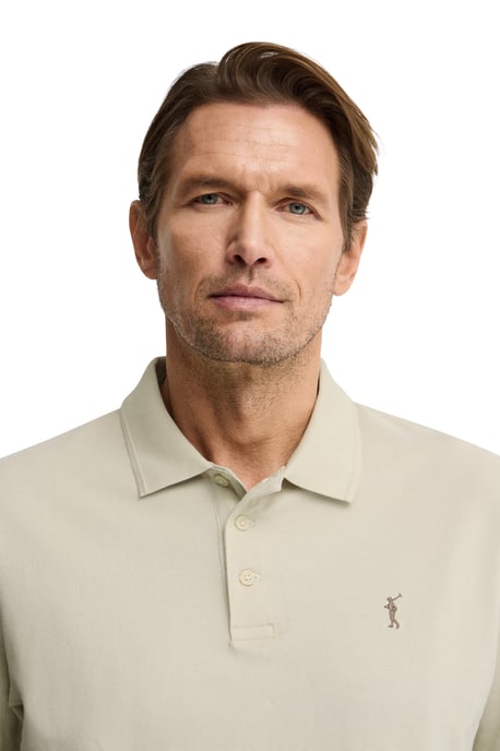 Beige short-sleeve polo shirt with Rigby Go embroidered logo - Image 4