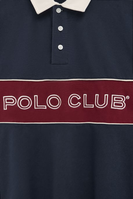 Marineblauwe rugby-polo met geborduurd Polo Club-logo - Image 3