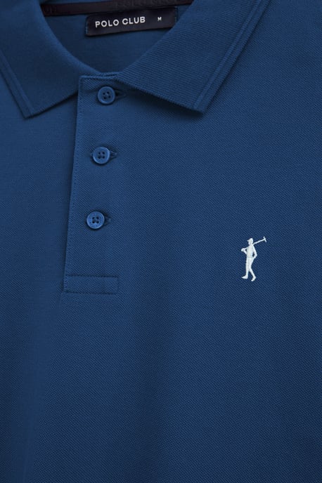 Indigo-blue short-sleeve polo shirt with Rigby Go embroidered logo - Image 3