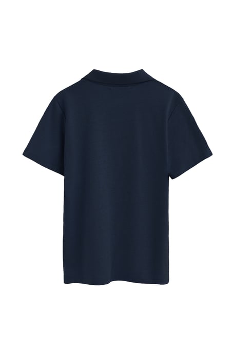 Marineblauwe katoen-linnen polo met kraag zonder knopen en geborduurd Rigby Go-logo - Image 2
