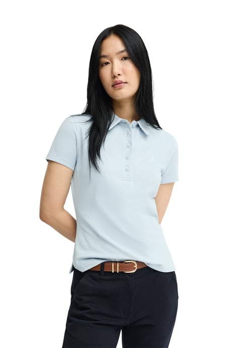 Lichtblauwe polo met korte mouwen, slim fit en geborduurd Rigby Go-logo - Image 2