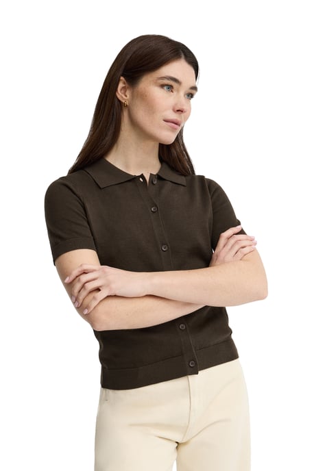 Donkerbruine cardigan met korte mouwen en Polo Club-logo - Image 2