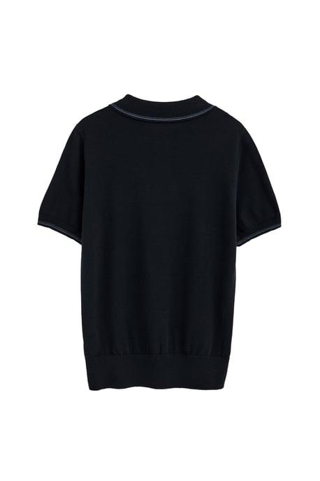 Marineblauw trui met korte mouwen, polokraag en geborduurd Rigby Go-logo - Image 2