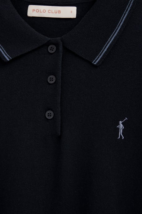 Marineblauw trui met korte mouwen, polokraag en geborduurd Rigby Go-logo - Image 3