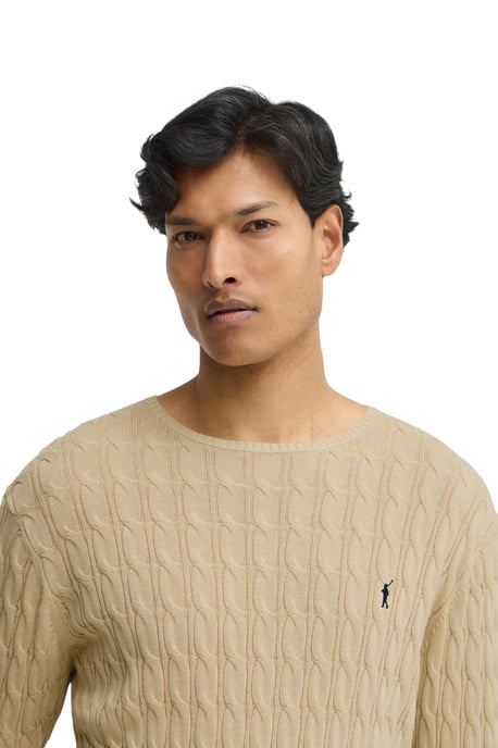 Beige kabeltrui met Rigby Go-logo - Image 4