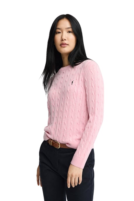 Roze kabeltrui met geborduurd Rigby Go-logo - Image 2