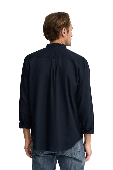 Marineblauw katoen-linnen hemd met een mao-kraag, regular fit en geborduurd Rigby Go-logo - Image 4