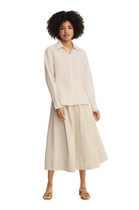 Beige gestreept hemd met een subtiel kreukeffect, loose fit en een geborduurd Rigby Go-logo - Image 3