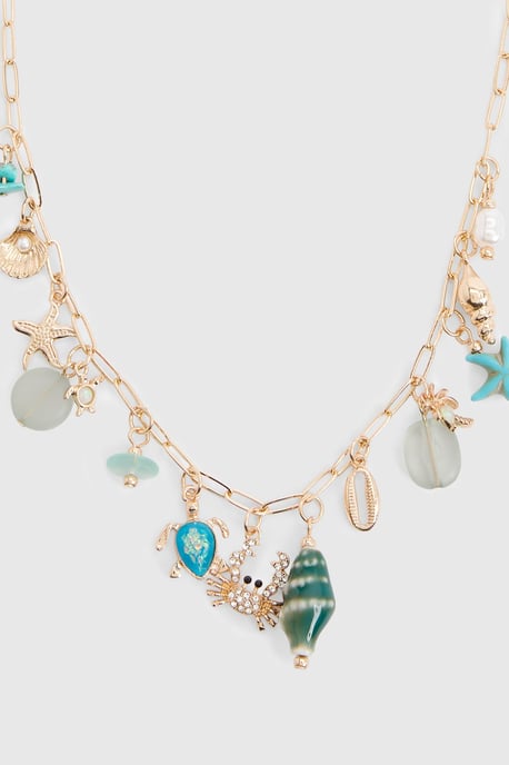 Turquoise Ocean Detail Charm Necklace - Image 2