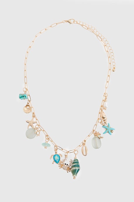 Turquoise Ocean Detail Charm Necklace - Image 3