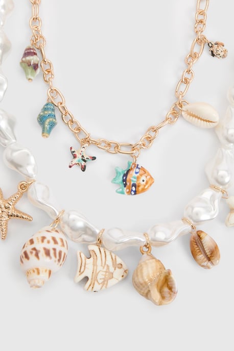 Ocean & Pearl Detail Statement Charm Necklace - Image 3
