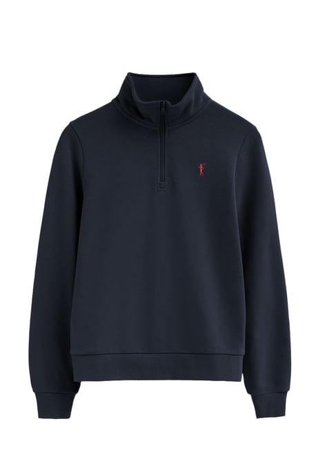 Marineblauwe sweater met ritssluiting en Rigby Go-logo - Image 1