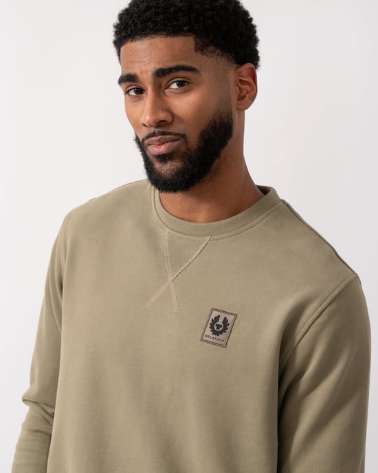 Classic Style Long Sleeve Crew Neck Sweatshirt Logo Detail in Sage Green Sweatshirt - Image 3