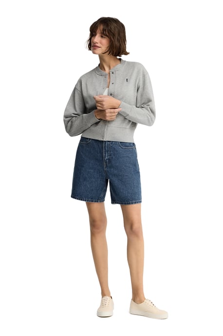 Gemêleerd grijze cardigan van sweatstof met geborduurd Rigby Go-logo - Image 3