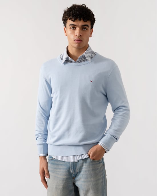Essential Cotton Crew Neck Long Sleeve Crew Neck Crew Neck Sweatshirt in Light Blue Sweatshirt - Image 1