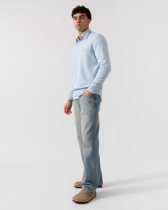 Essential Cotton Crew Neck Long Sleeve Crew Neck Crew Neck Sweatshirt in Light Blue Sweatshirt - Image 4