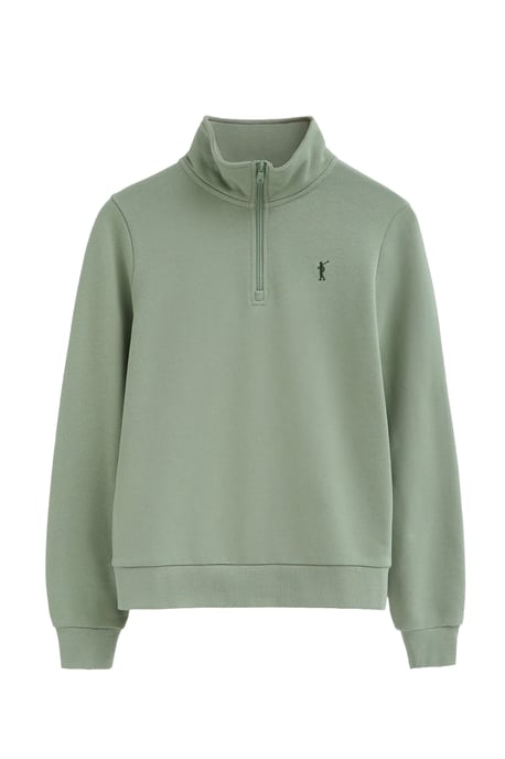Bleekgroene sweater met ritssluiting en Rigby Go-logo - Image 1