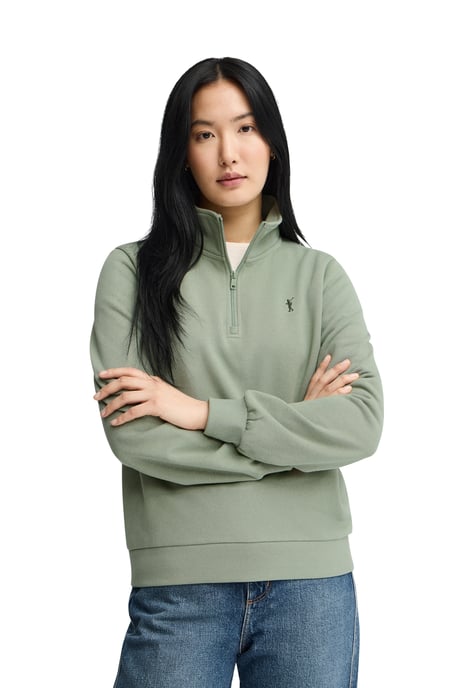 Bleekgroene sweater met ritssluiting en Rigby Go-logo - Image 2