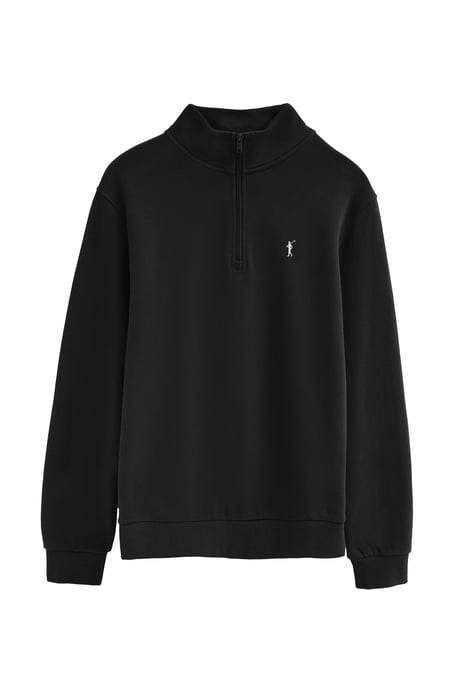 Zwarte sweater met opstaande kraag, rits en geborduurd Rigby Go-logo - Image 1
