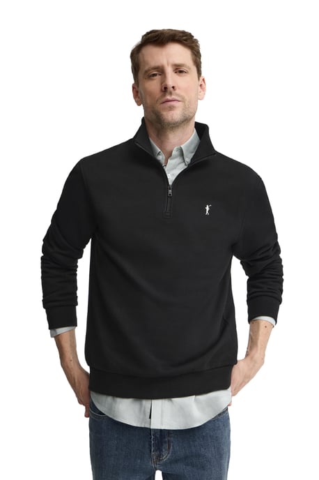 Zwarte sweater met opstaande kraag, rits en geborduurd Rigby Go-logo - Image 2