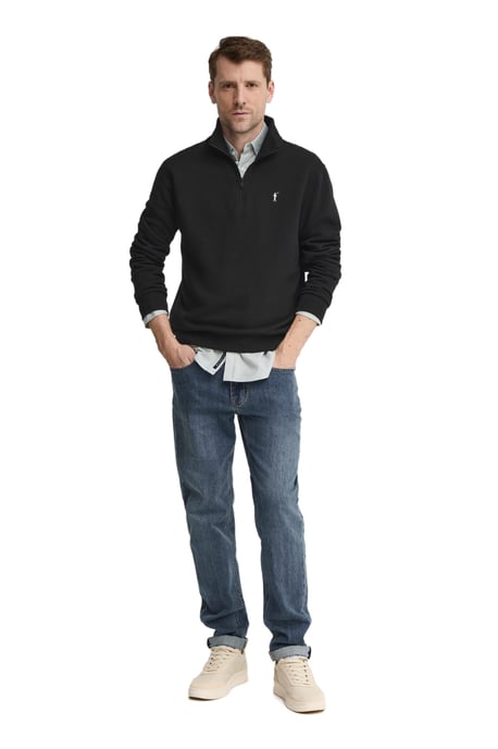 Zwarte sweater met opstaande kraag, rits en geborduurd Rigby Go-logo - Image 3