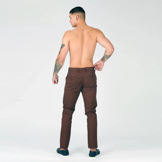 Mens Brown Chino Trousers Stretch Skinny Leg Pants - Image 4