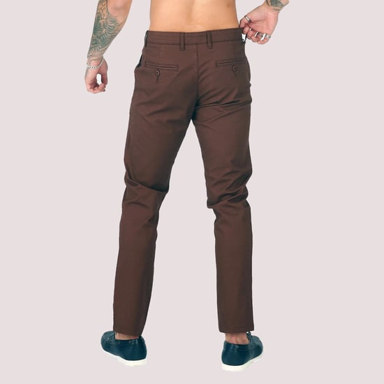 Mens Brown Chino Trousers Stretch Skinny Leg Pants - Image 5