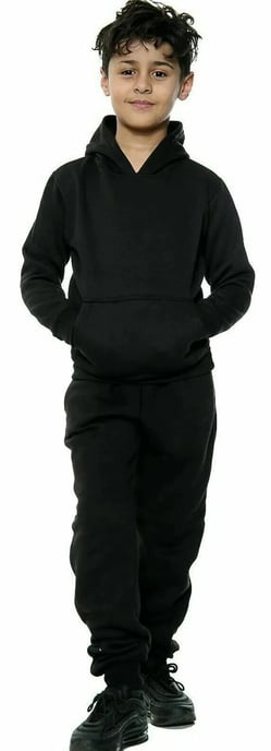Kids Black Pullover Tracksuit Hoodie Joggers - Image 1