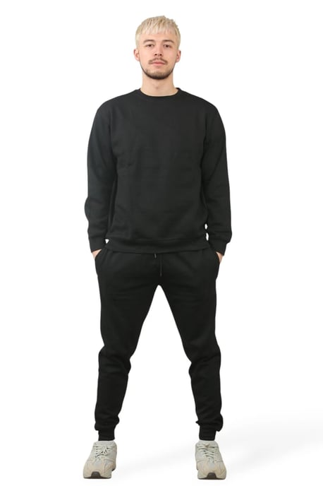Crewneck Tracksuit Mens Black Fleece Jumper Sweatshirts Jogging Bottoms - Image 1