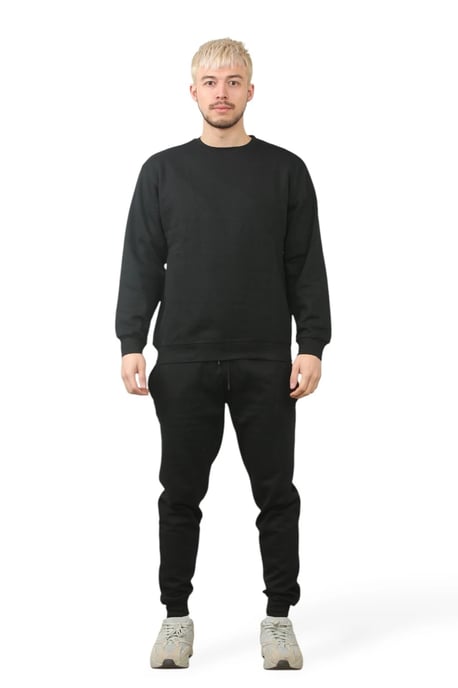 Crewneck Tracksuit Mens Black Fleece Jumper Sweatshirts Jogging Bottoms - Image 3