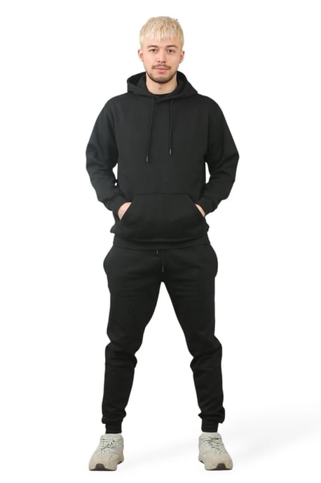 Hooded Tracksuit Mens Black Fleece Jumper Jogging Bottoms - Image 1
