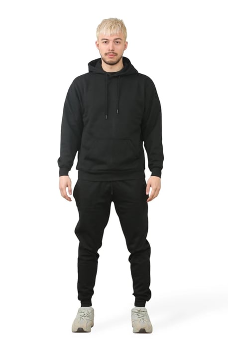Hooded Tracksuit Mens Black Fleece Jumper Jogging Bottoms - Image 2