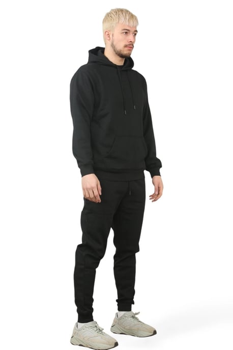 Hooded Tracksuit Mens Black Fleece Jumper Jogging Bottoms - Image 3