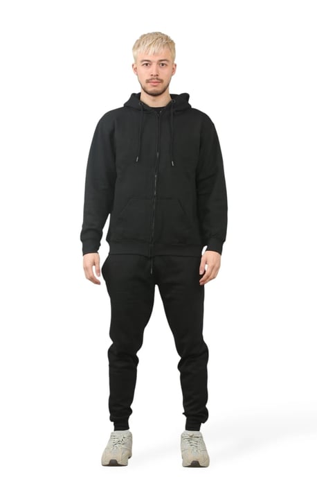 Hooded Zip Mens Black Tracksuit Pockets Fleece - Image 2
