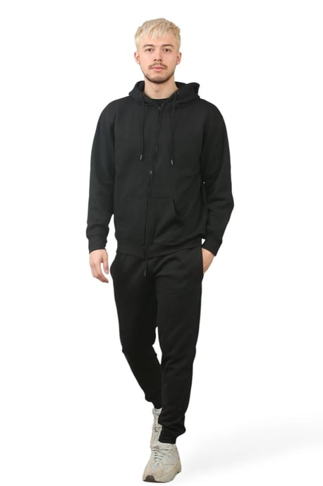 Hooded Zip Mens Black Tracksuit Pockets Fleece - Image 4