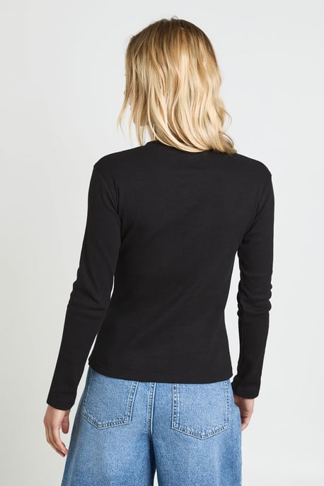 Petite Rib Button Through Long Sleeve Top - Image 2