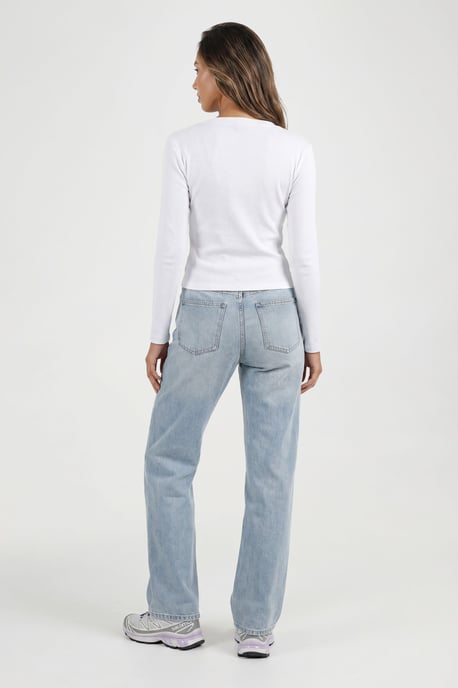 Petite Rib Button Through Long Sleeve Top - Image 2