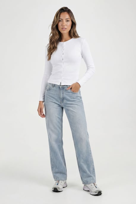 Petite Rib Button Through Long Sleeve Top - Image 3