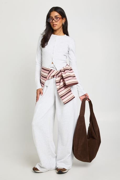 Rib Button Through Long Sleeve Top Tracksuit - Image 1