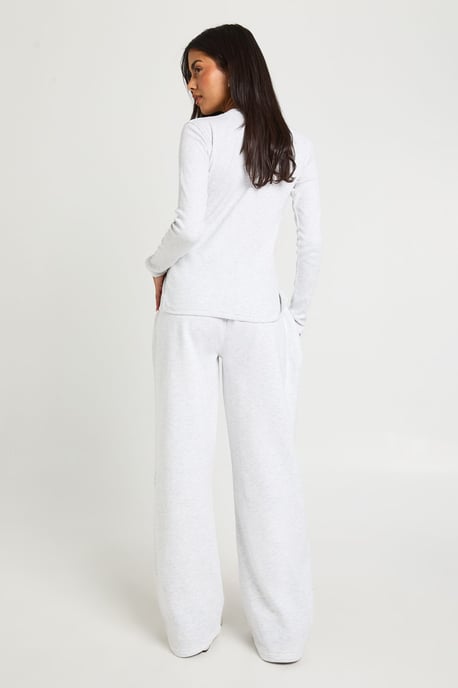 Rib Button Through Long Sleeve Top Tracksuit - Image 2