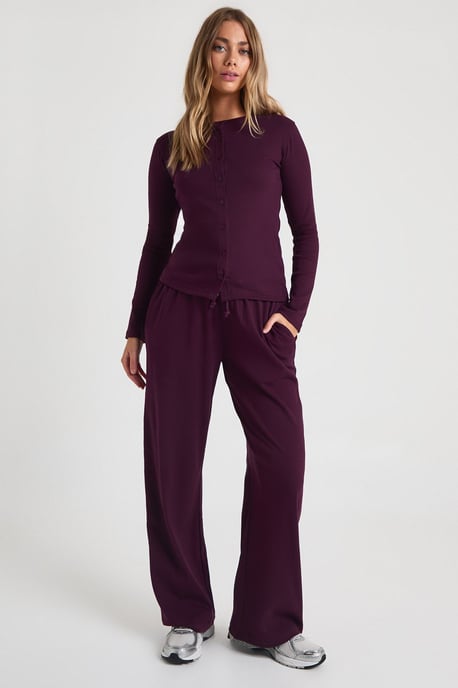 Rib Button Through Long Sleeve Top - Image 3