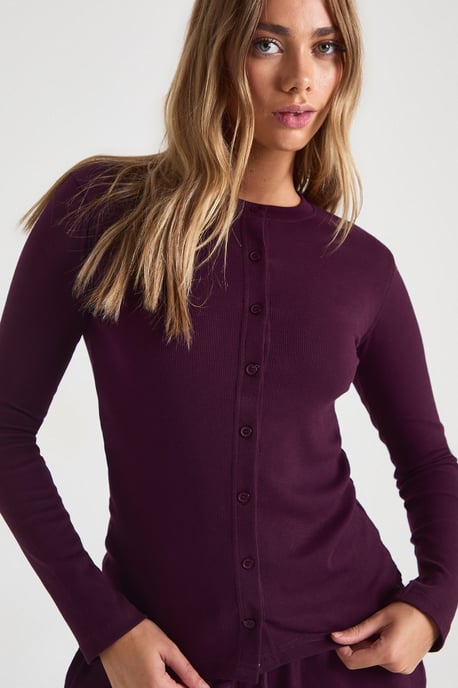 Rib Button Through Long Sleeve Top - Image 4