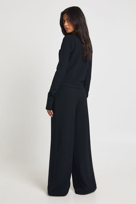 Tall Rib Button Through Long Sleeve Top and Wide Leg Trouser Co-ord - Image 2