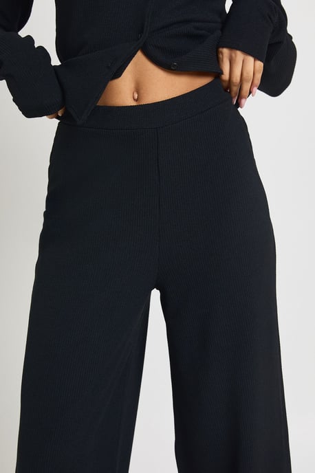 Tall Rib Button Through Long Sleeve Top and Wide Leg Trouser Co-ord - Image 4